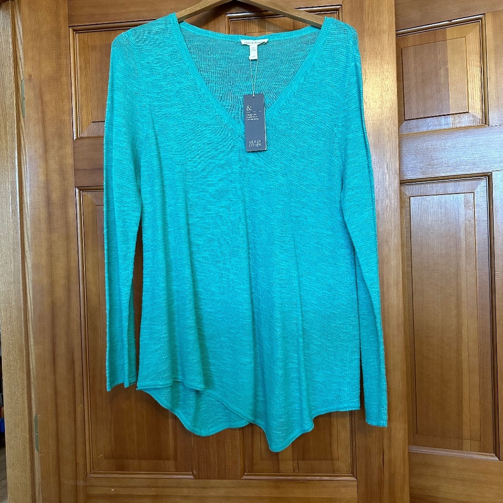 NWT Eileen Fisher Organic Linen and Cotton Blend Tunic in Aqua blue.